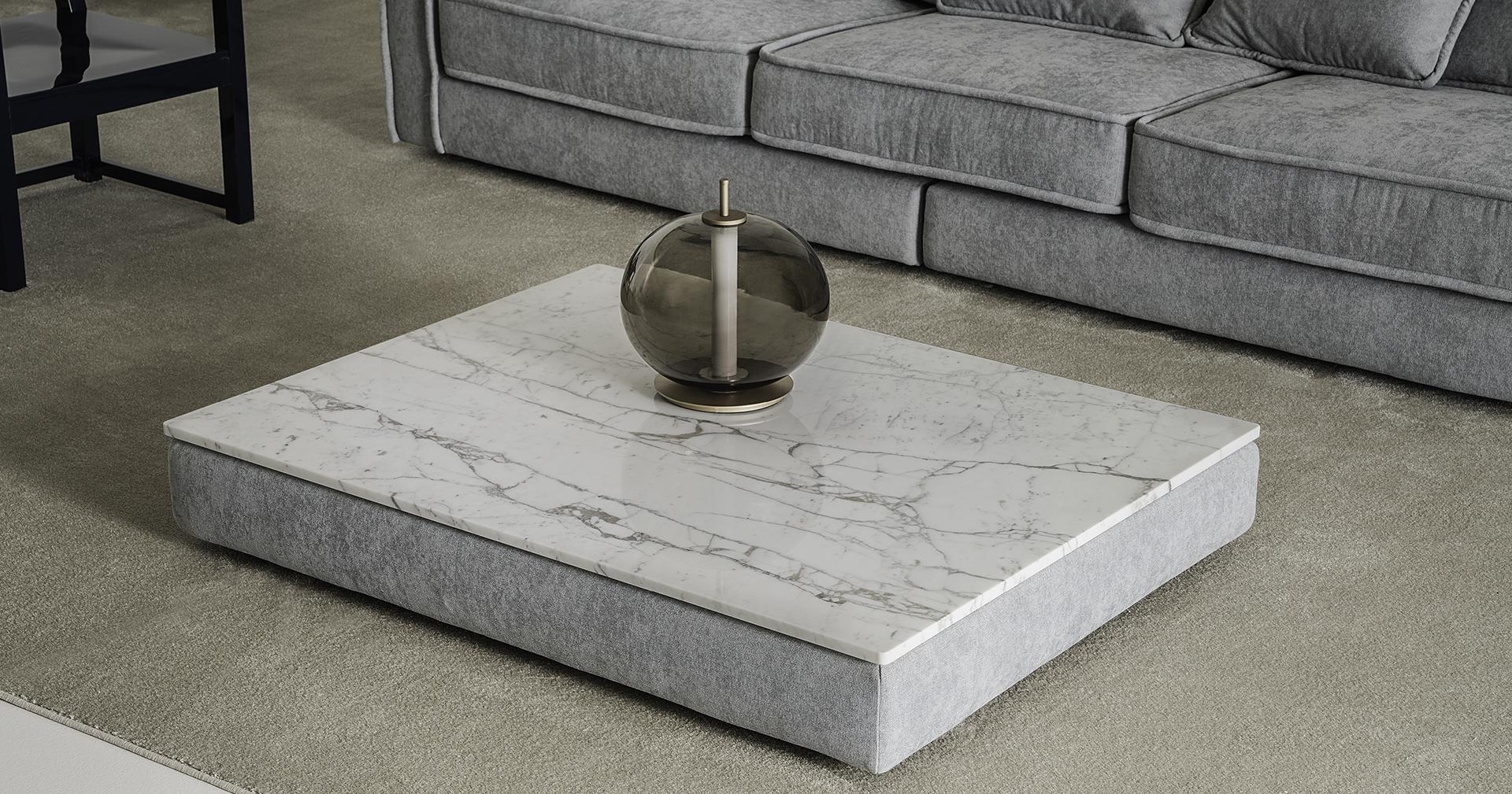 Marble Coffee Table and Gray Sofa
