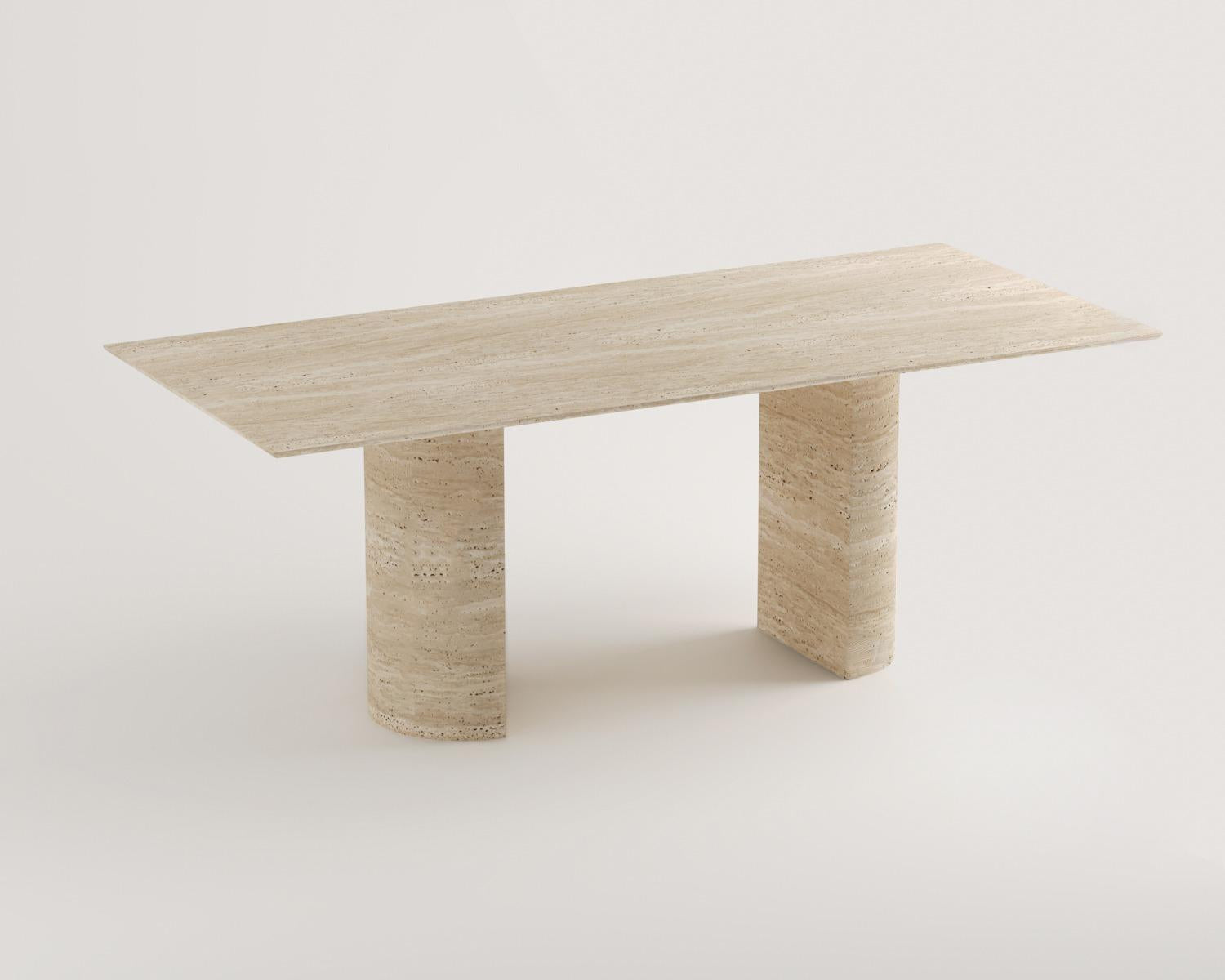 Luzione Vega Triple Funnel Leg Marble Dining Table. Modern stone furniture with minimalist design. Perfect for contemporary dining spaces