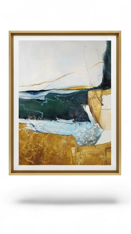 Framed abstract wall art decor gold blue green painting