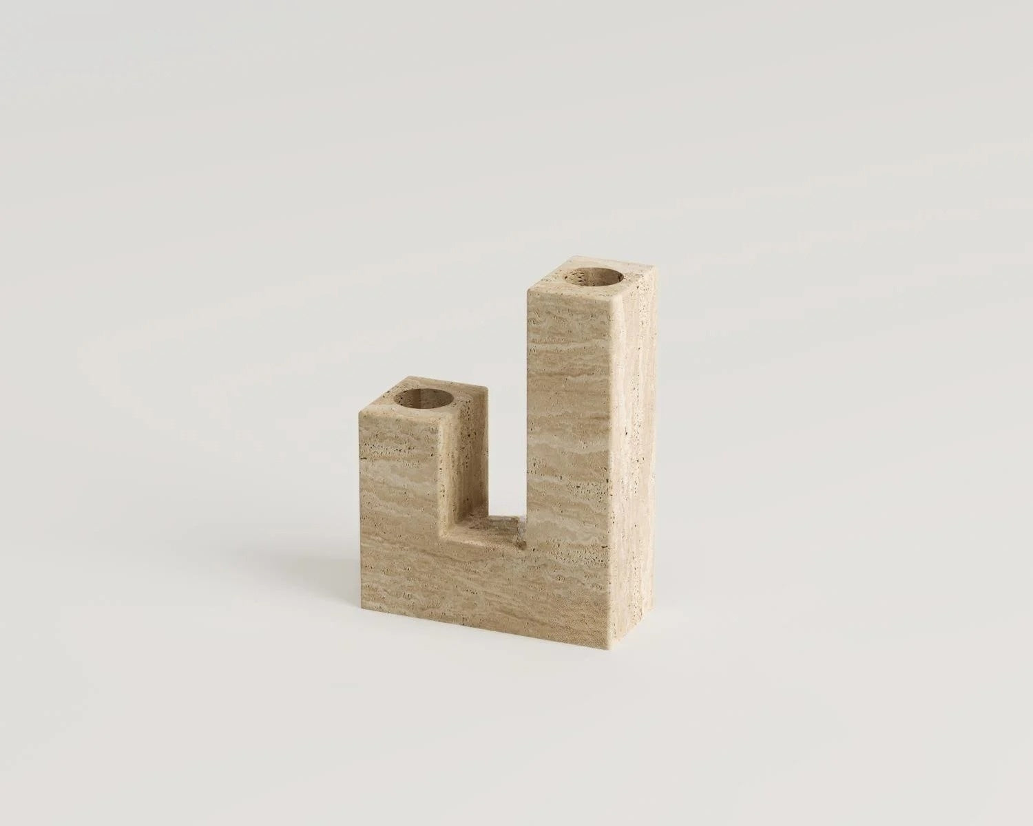 Travertine stone candlestick holder L shape decor object