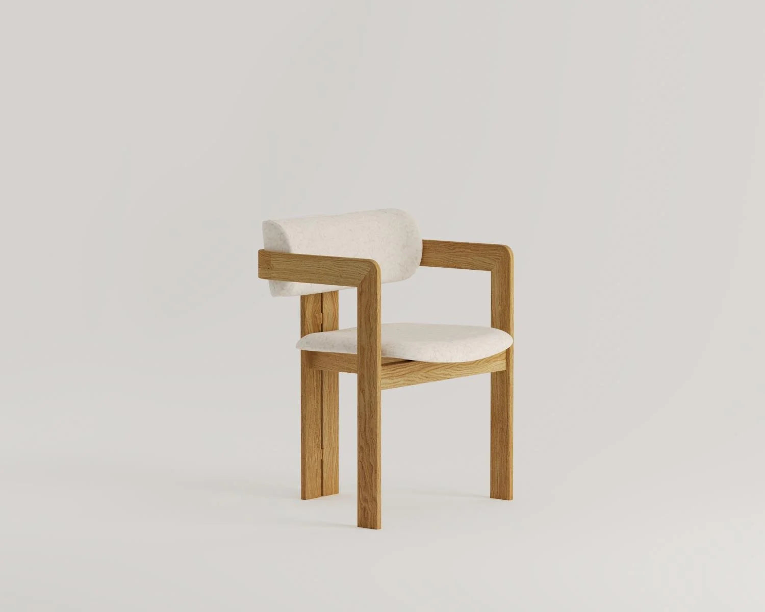 Wood armchair with white upholstered seat and backrest