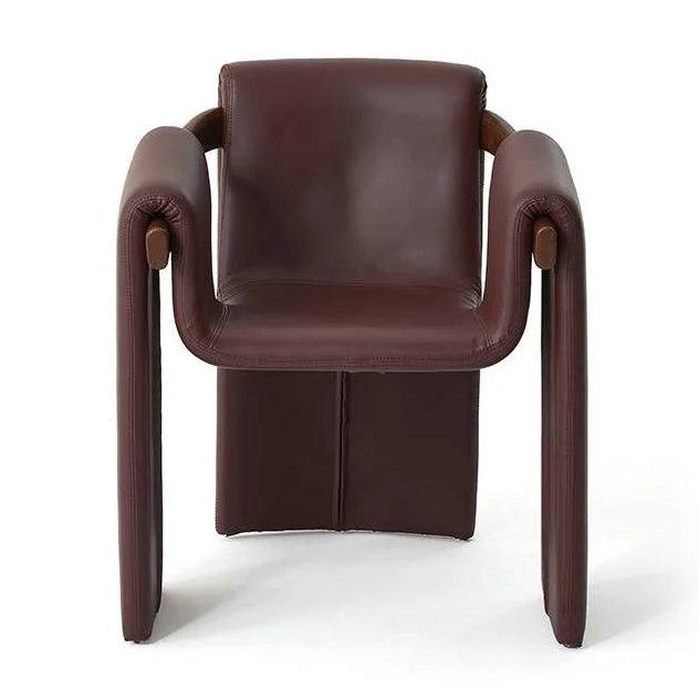 Brown leather armchair with curved arms and wooden accents furniture