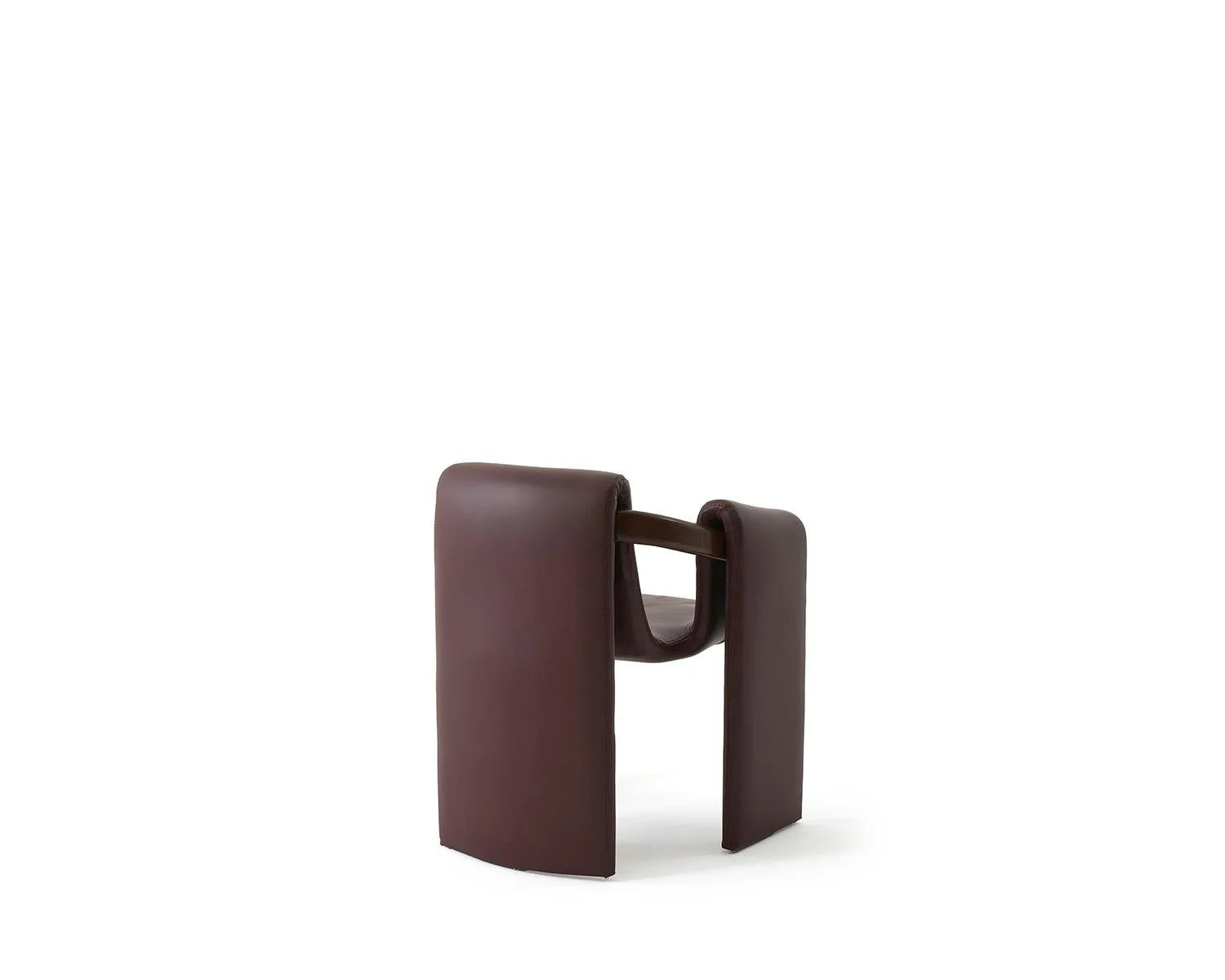 Modern brown leather accent chair on white background.