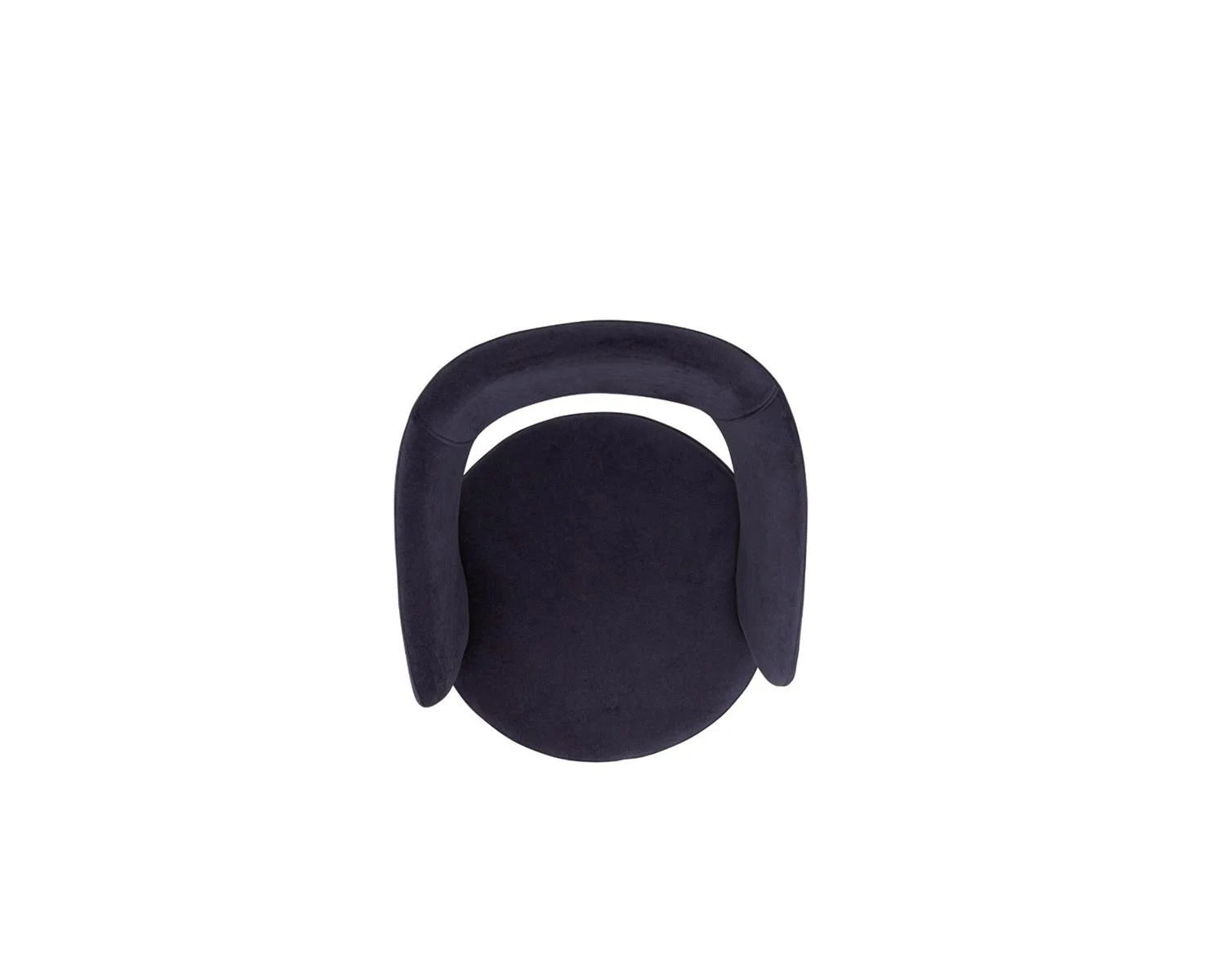 Overhead view of dark blue velvet chair seat and backrest