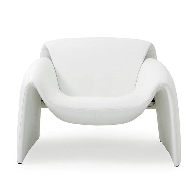 White curved leather armchair on white background product shot