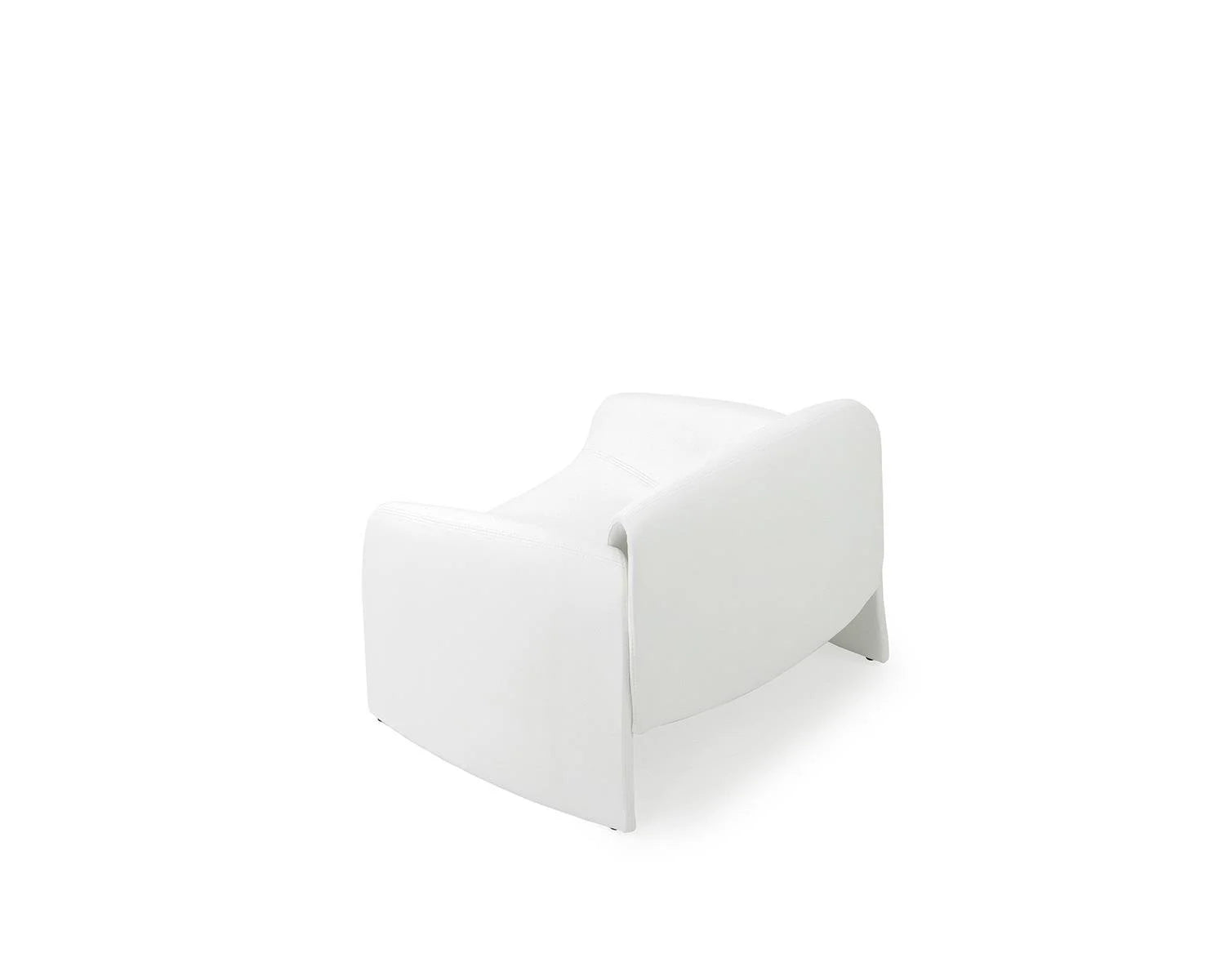 White leather armchair with curved back and sides on white background