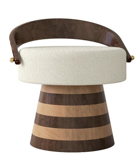 Zebrawood Pedestal Swivel Dining Chair