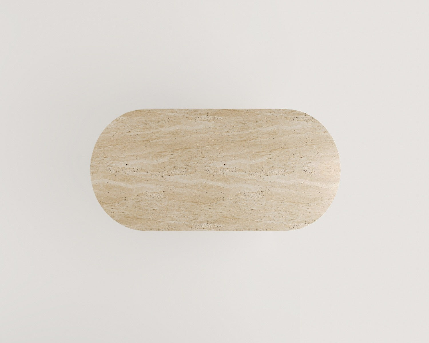 Overhead view of Luzione's Eirene Double Column Travertine Dining Table. Modern stone furniture with minimalist design and unique patterns