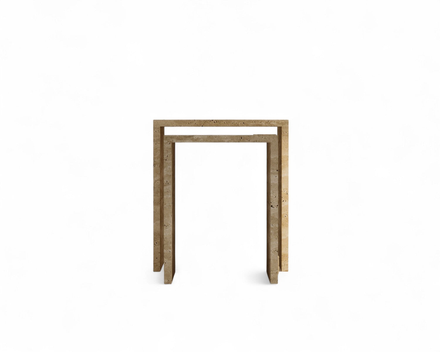 Travertine nesting tables with rectangular frame shape on white background