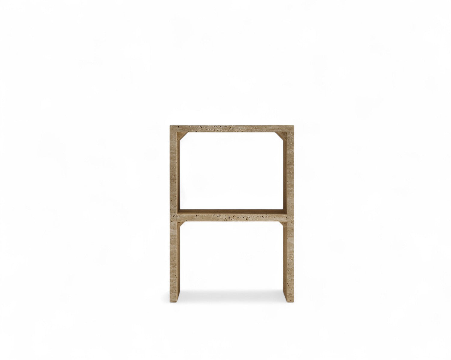 Travertine stone side table with open square frame design