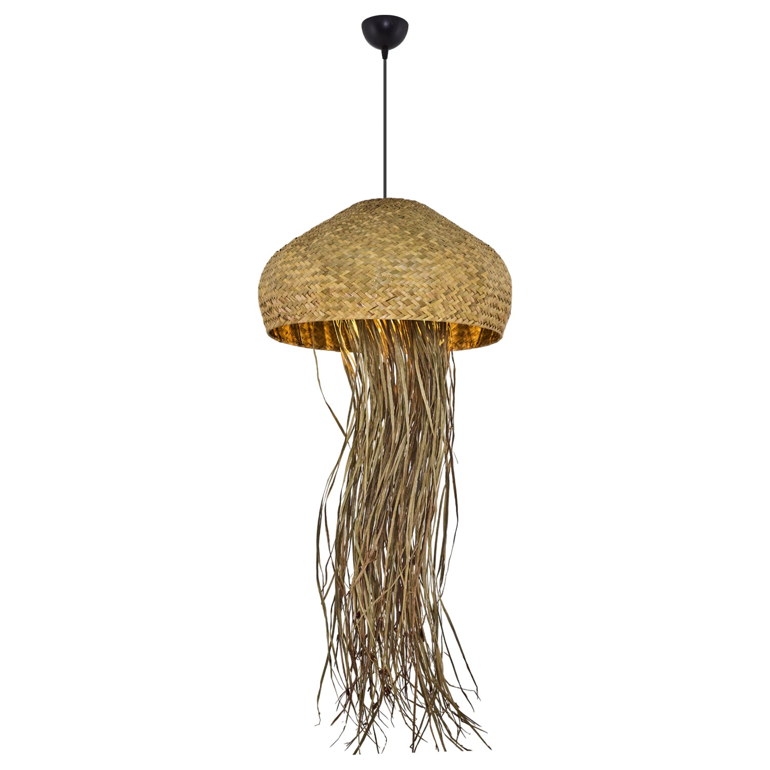 Woven straw pendant light with long hanging natural fibers lighting