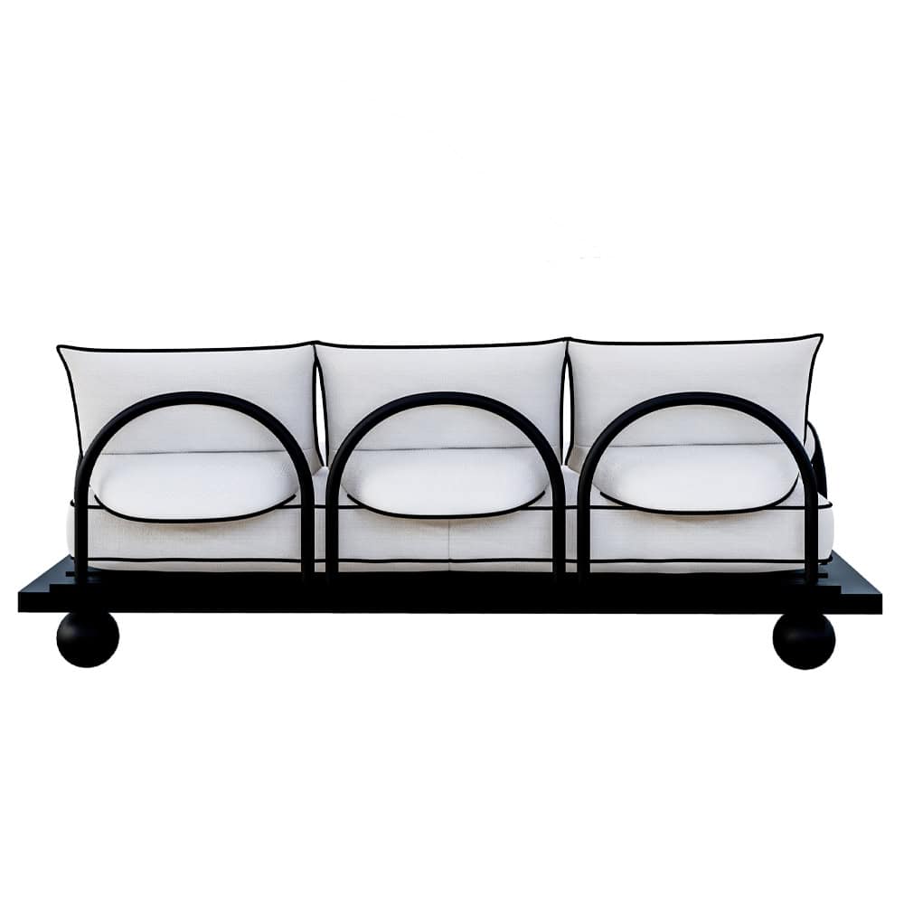 Black and white sofa with three arched metal backrests
