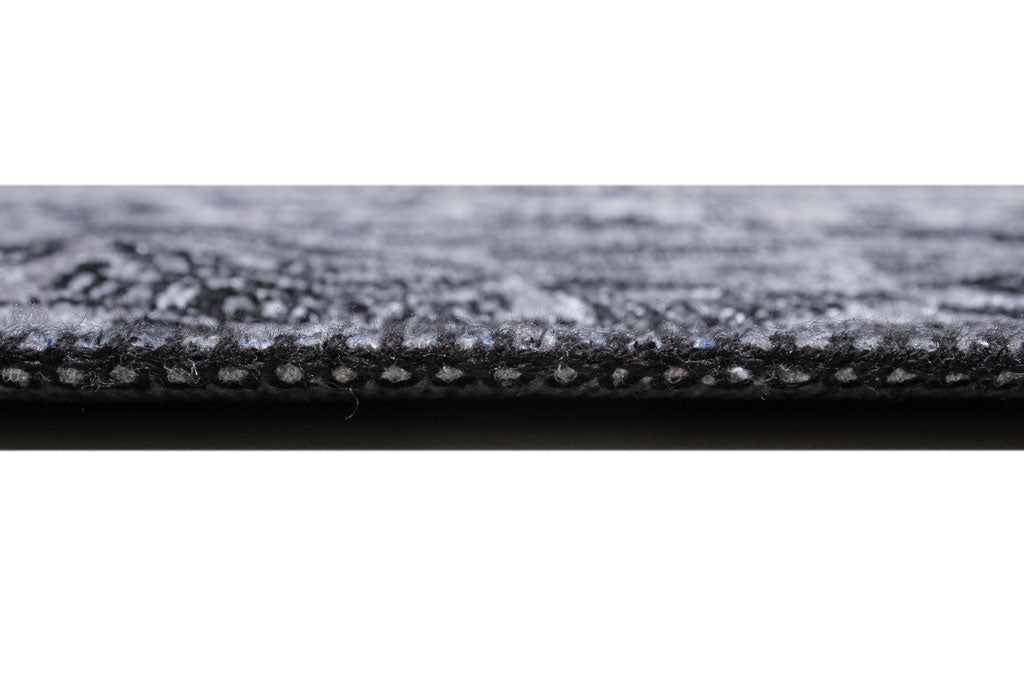 Close up view of black and gray rug edge texture