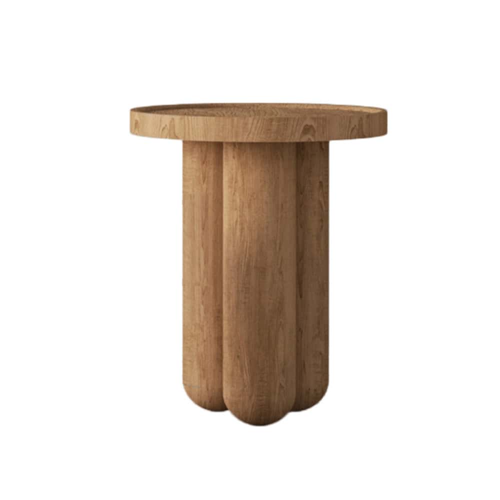 Wooden side table with three cylindrical legs and round top