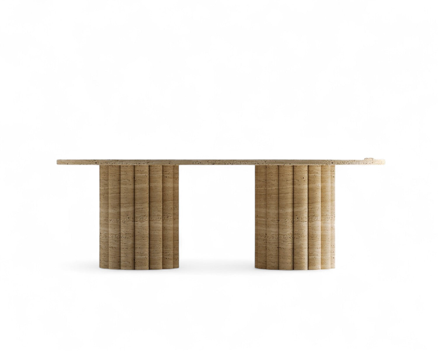 console table with two fluted travertine bases and stone top
