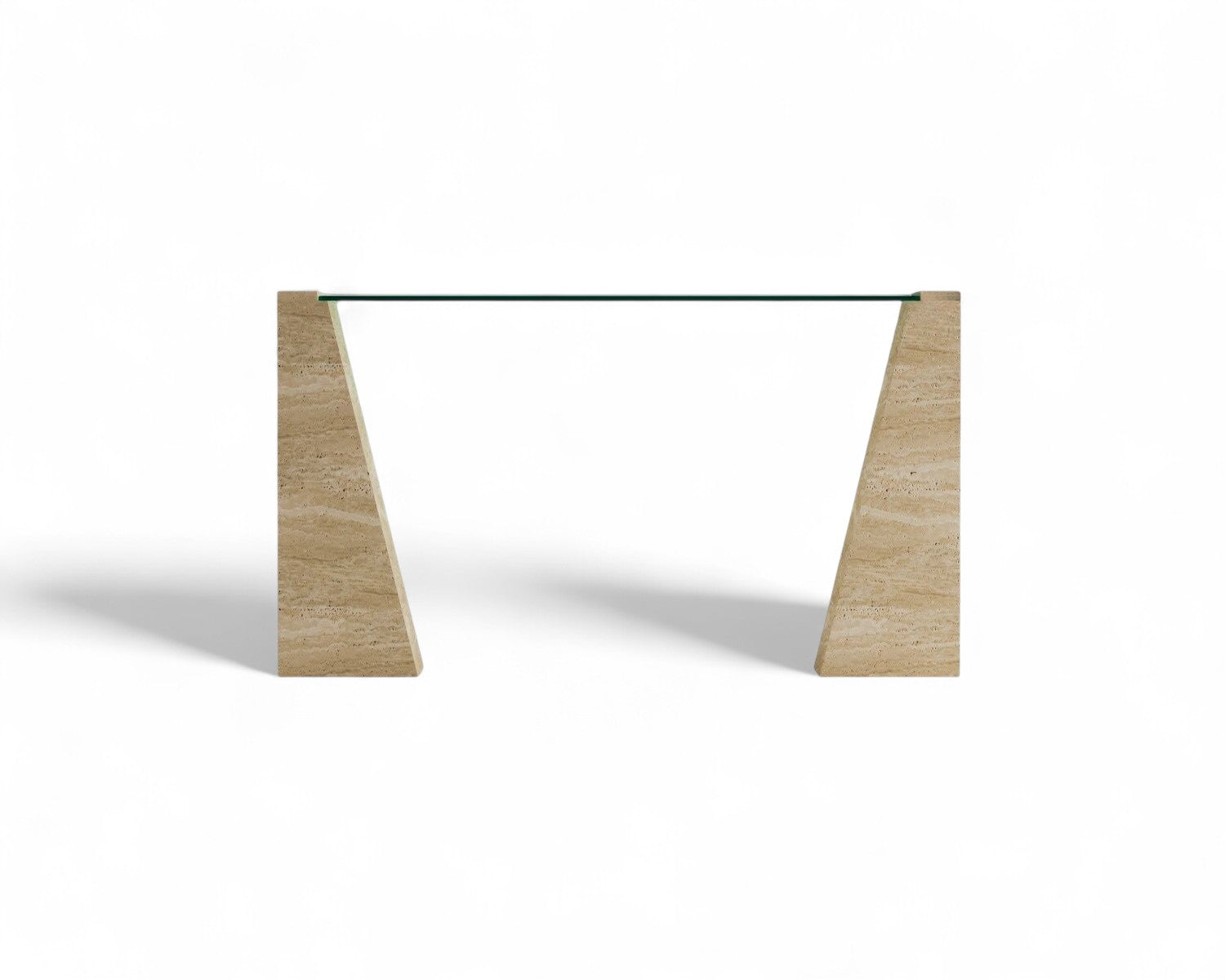 Studio shot of travertine console table with glass top on white background.
travertine console table with glass top, white background, furniture, home decor, interior design, modern table, stone furniture, glass table.
Travertine console table with glass top.