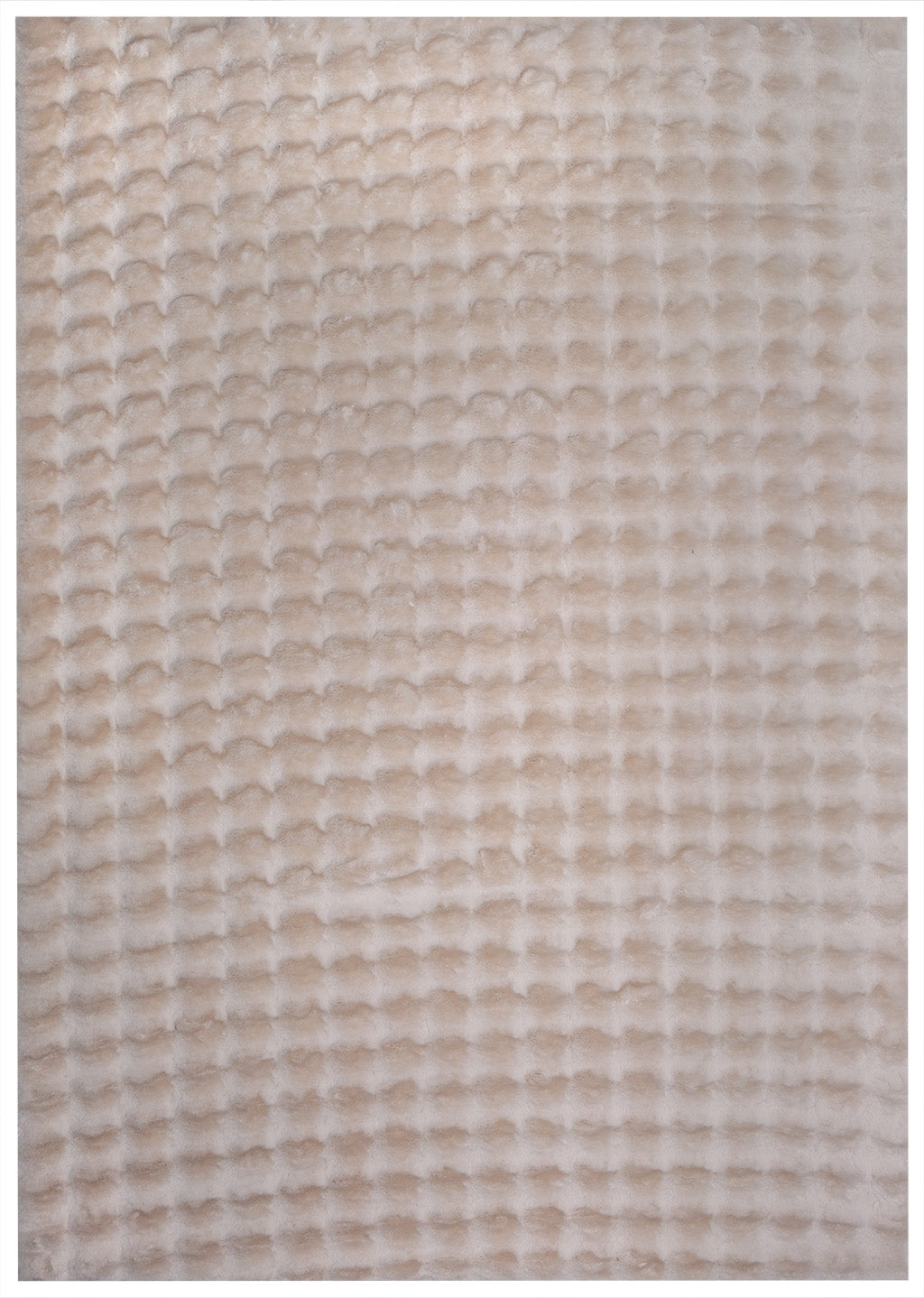 Close up view of beige textured rug with square pattern
