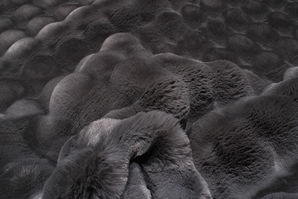 Close up gray faux fur throw blanket texture