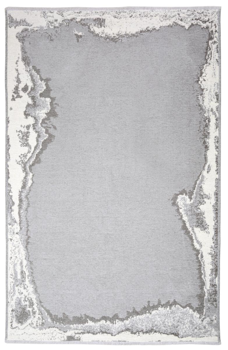 Area rug with abstract gray and white border design