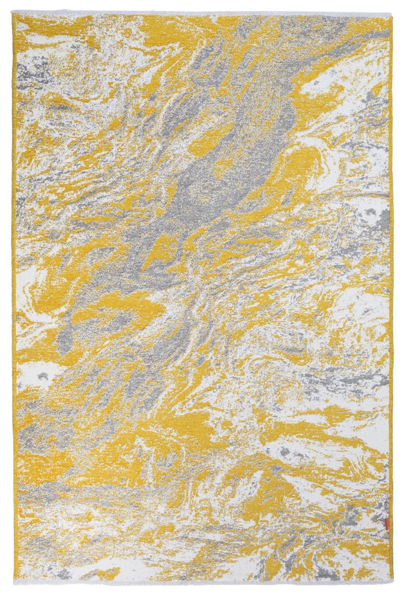 Yellow gray white abstract patterned area rug