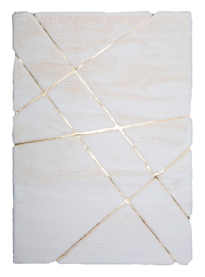 Front view of Rabbit Fur Rug in soft cream and gold tones, elevating the luxury of a modern living space.
