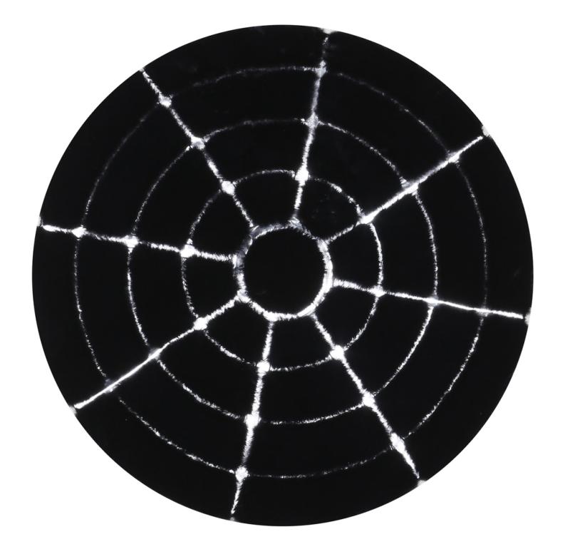 Front view of Rabbit Round Fur Rug in black and silver tones, providing plush comfort ideal for small spaces.