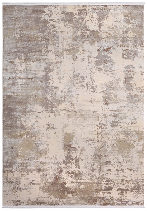 Abstract beige and brown area rug with distressed pattern