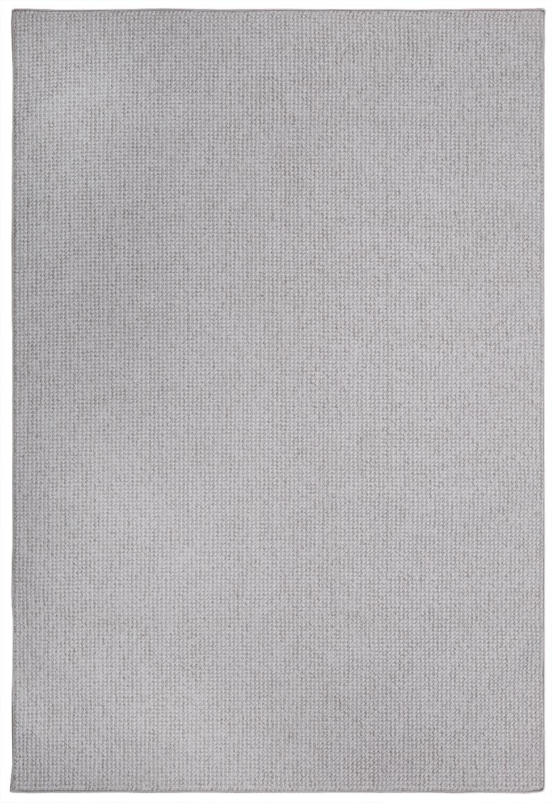 Overhead view of light gray woven texture area rug
