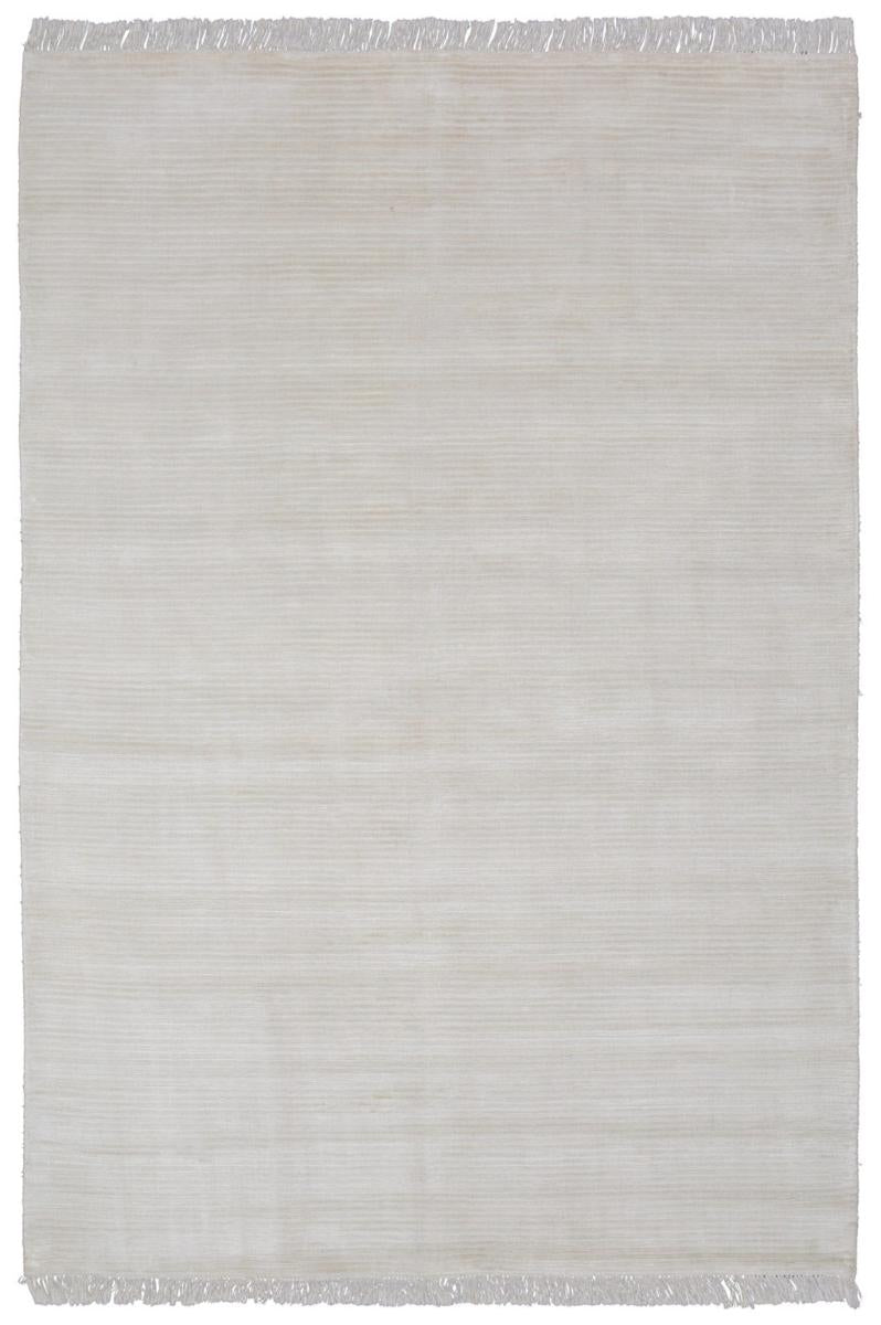 White rectangular rug with horizontal striped texture and fringe