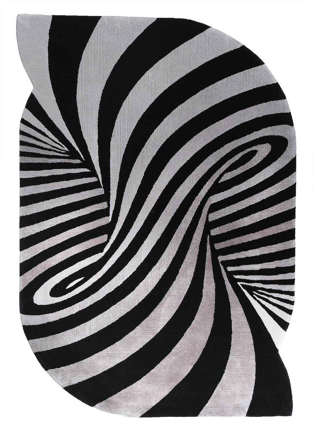 black white striped optical illusion shaped rug