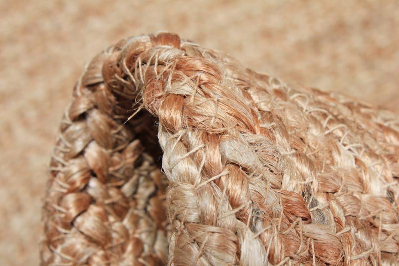 Close up of braided jute rug edge texture