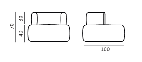 Schematic drawing of a armchair with dimensions labeled