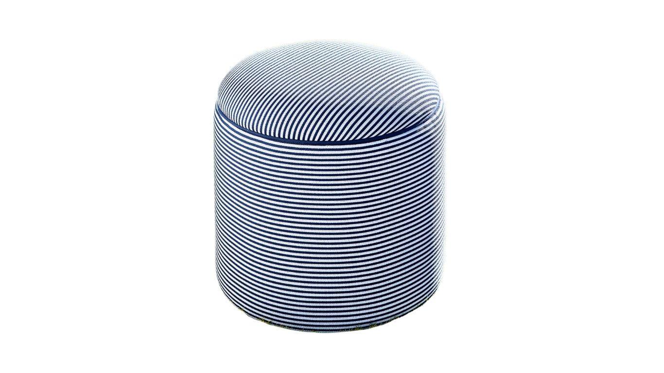 Bari round striped outdoor pouf with beechwood frame by Luzione.