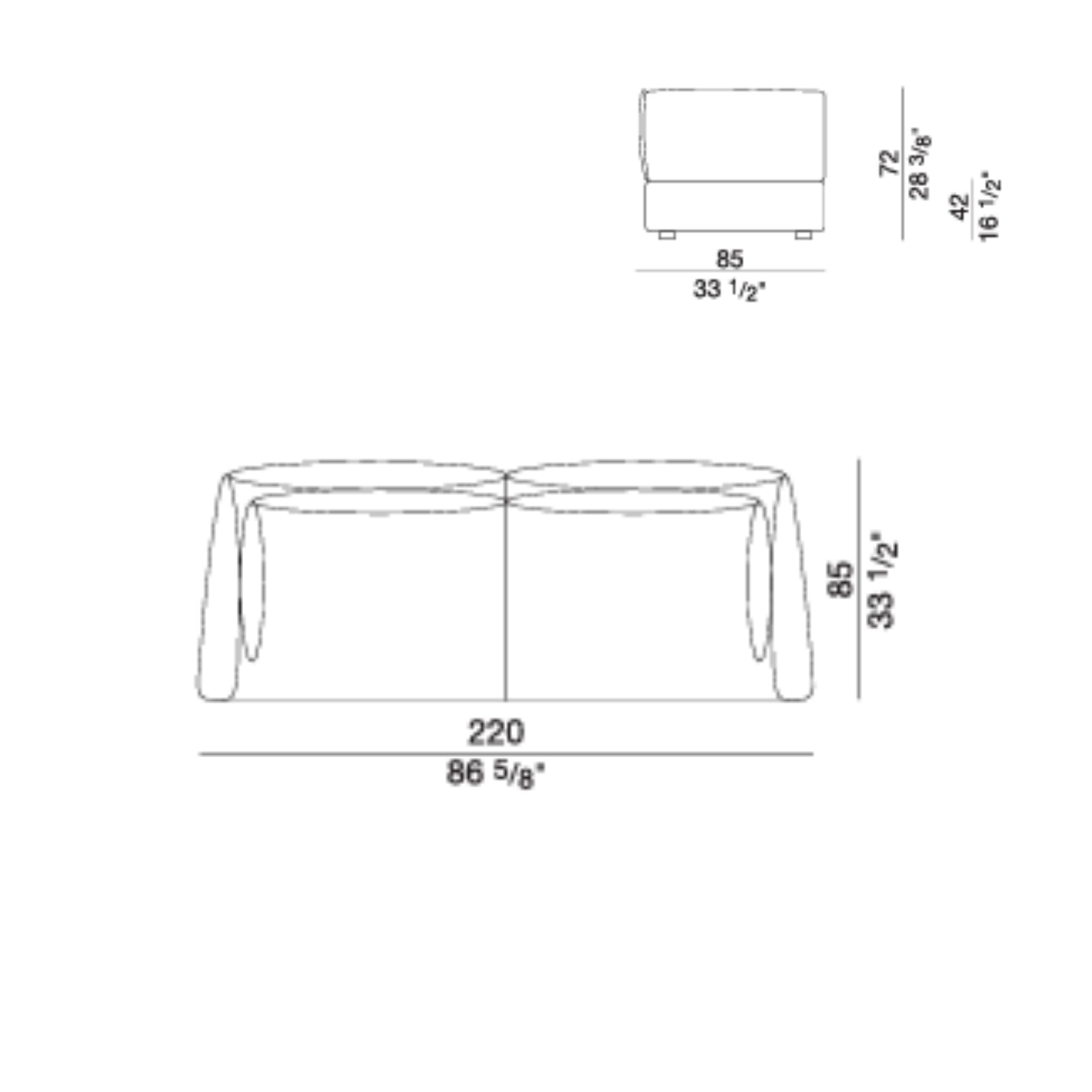 View of furniture dimension drawing showing two pieces of seating furniture