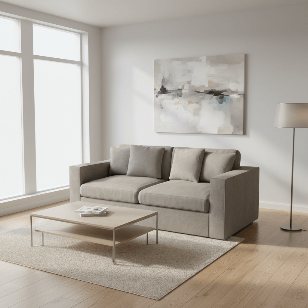 Harvard 2-seater sofa in soft grey fabric, front view