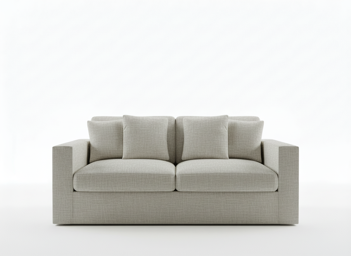 Gray sofa with cushions on a white background