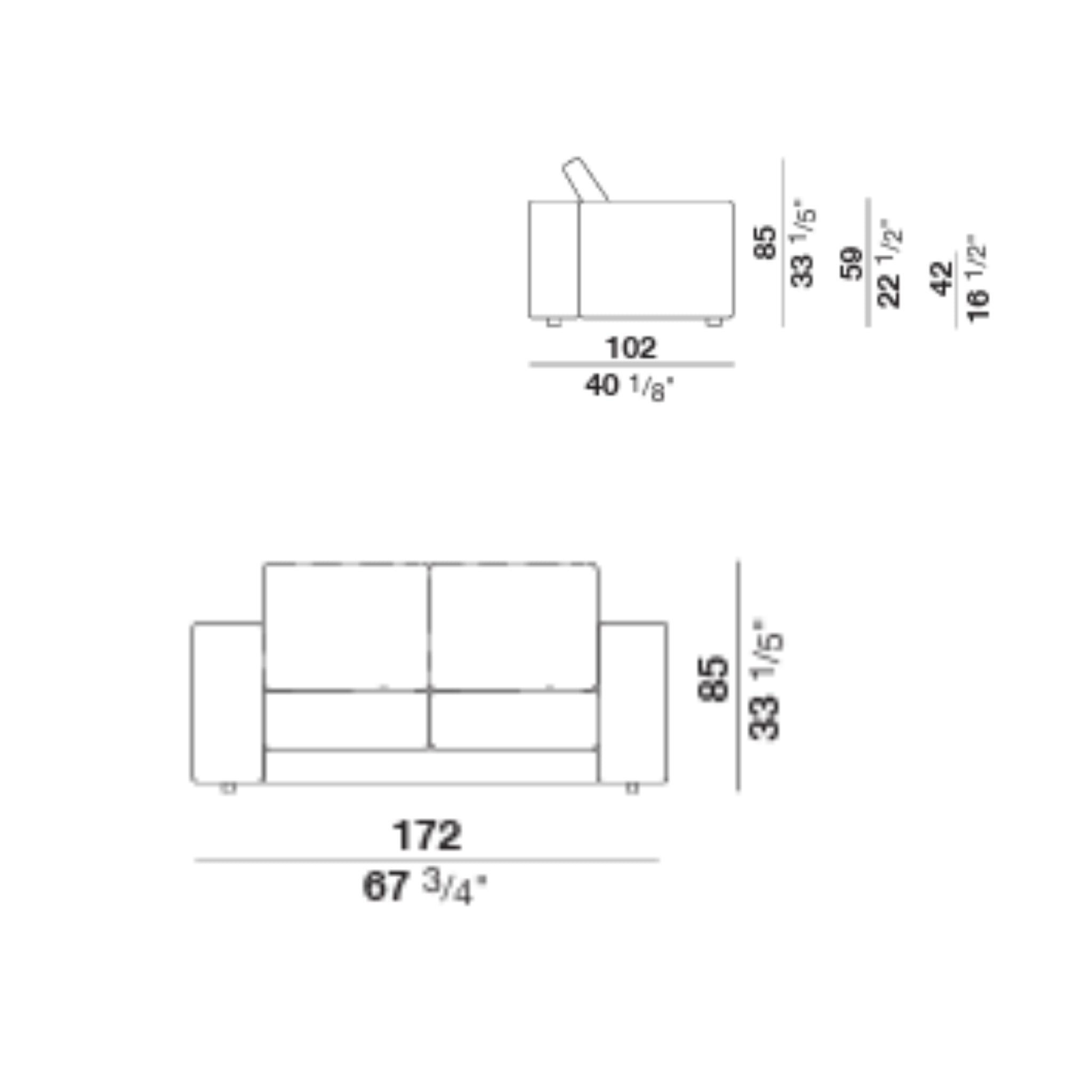 Line drawing sofa dimensions front and side view
