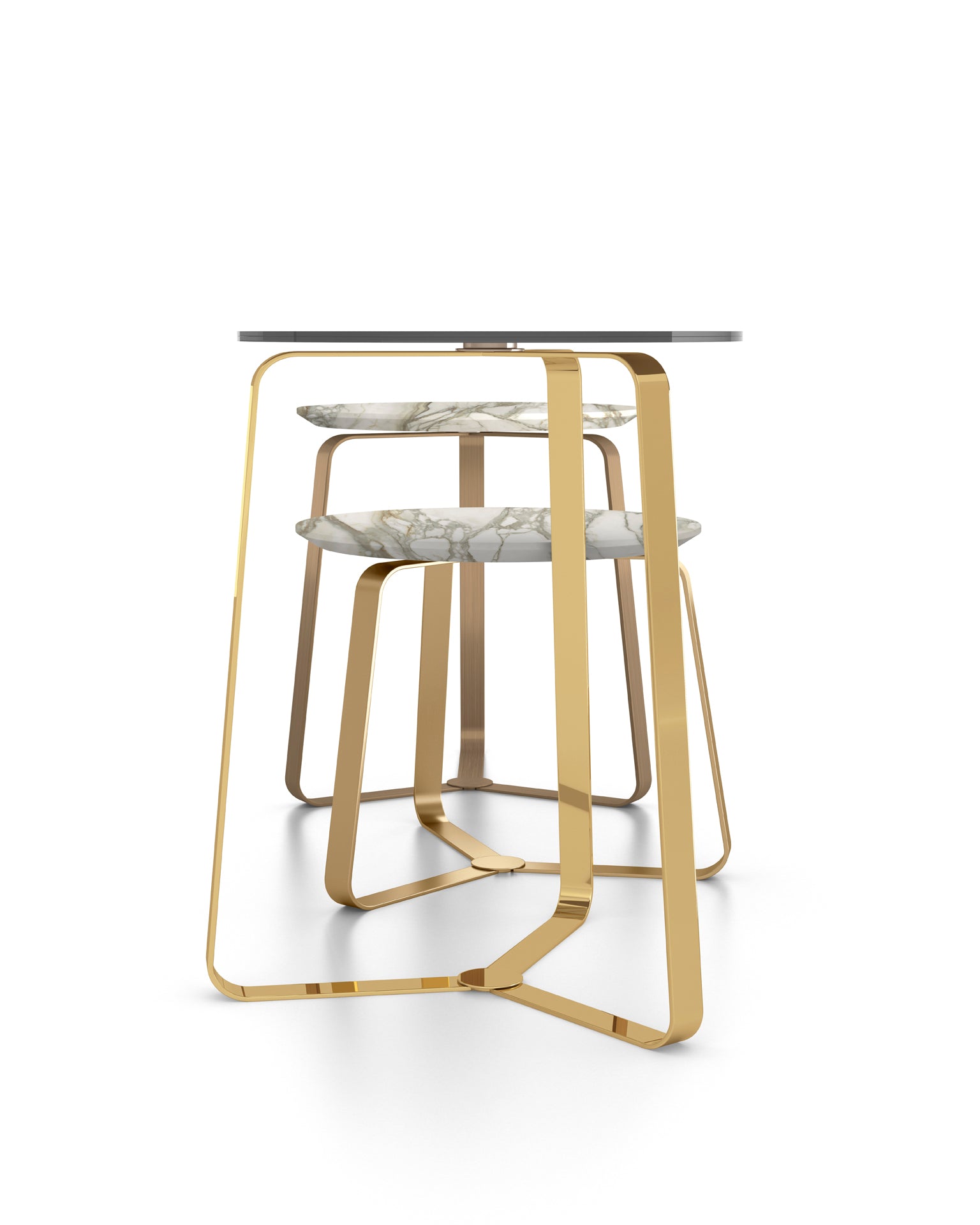 Gold metal side table with marble and glass tops