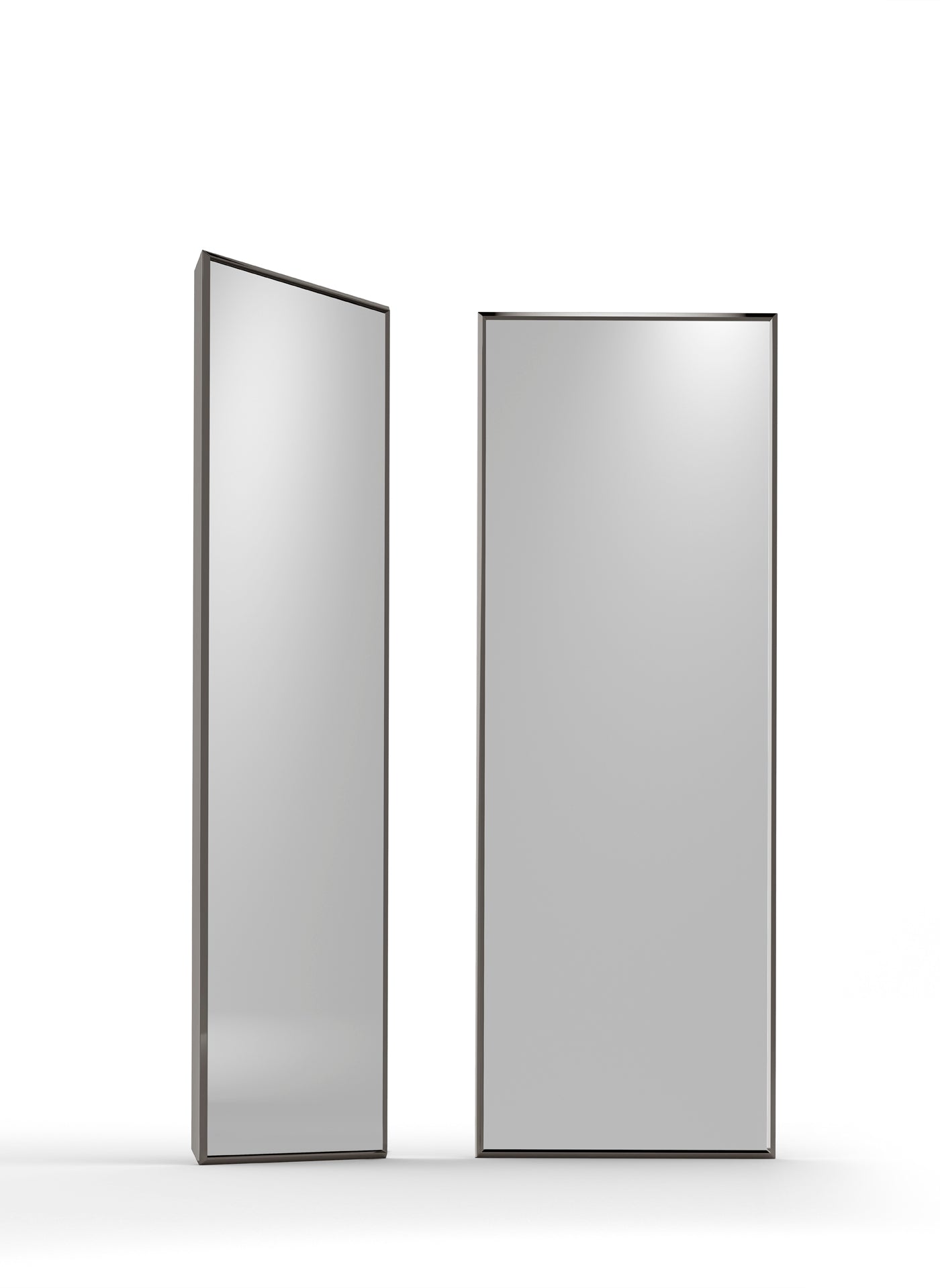 Two rectangular mirrors with dark frames on white background