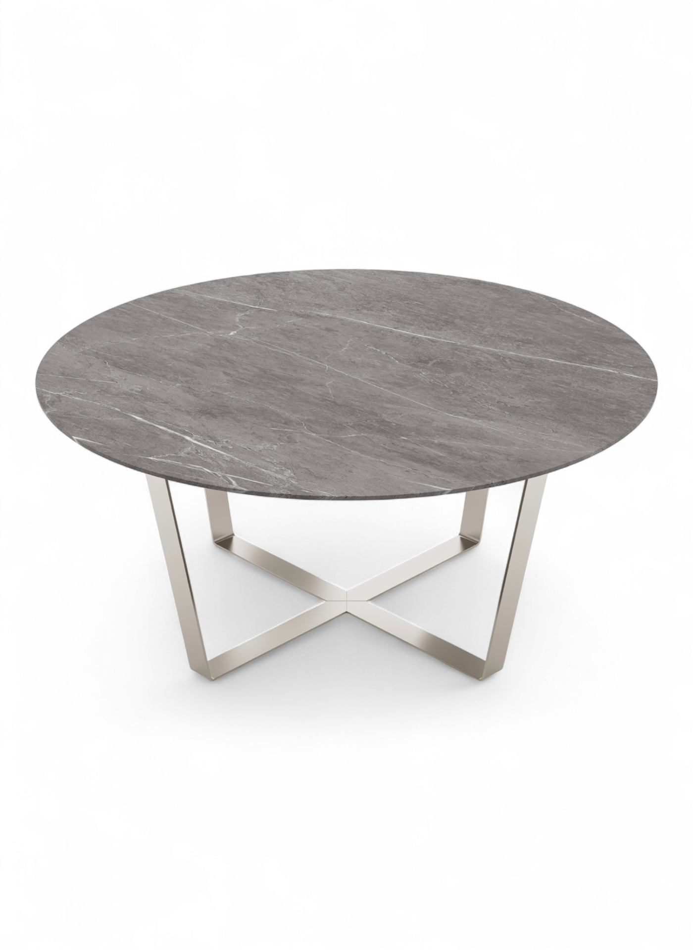 Sushi Round gray marble coffee table with metallic X-base