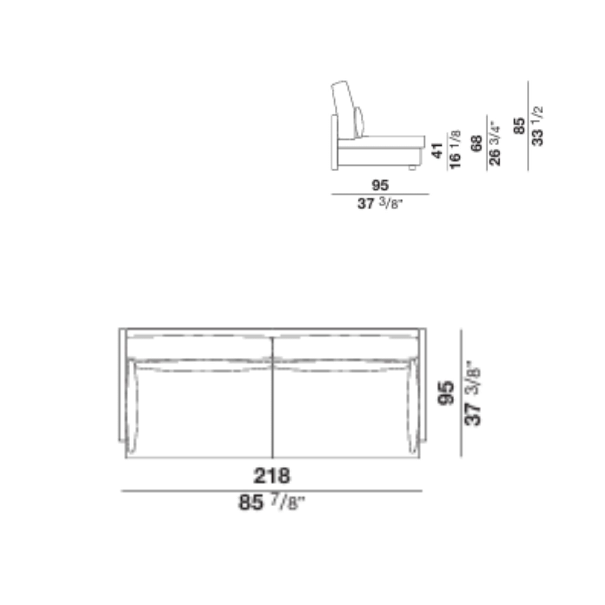 Sofa dimension diagram showing front and side views