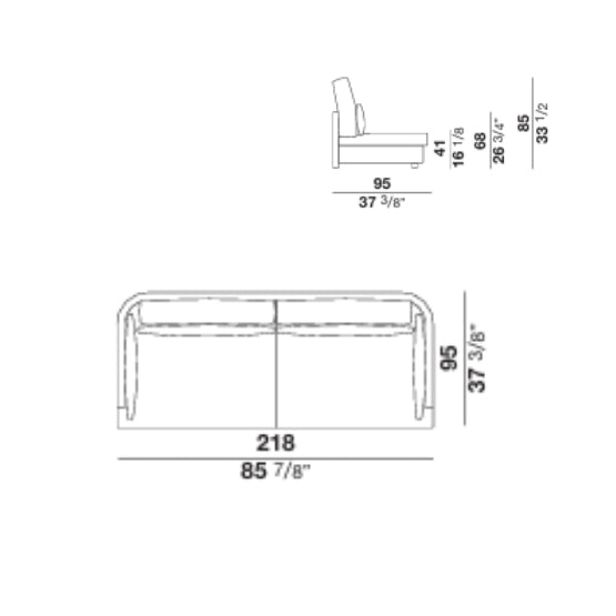 line drawing sofa dimensions front and side view