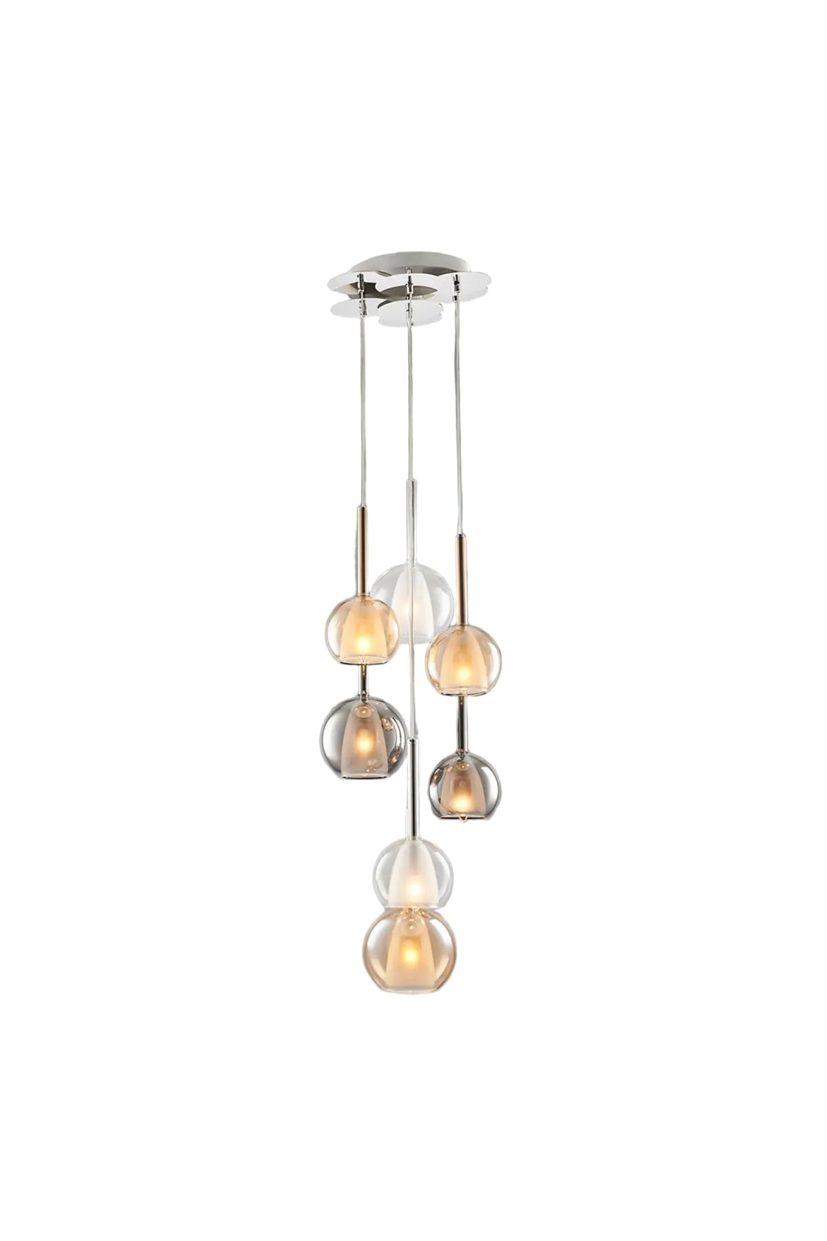 Chrome and clear glass multi-light pendant lighting fixture
