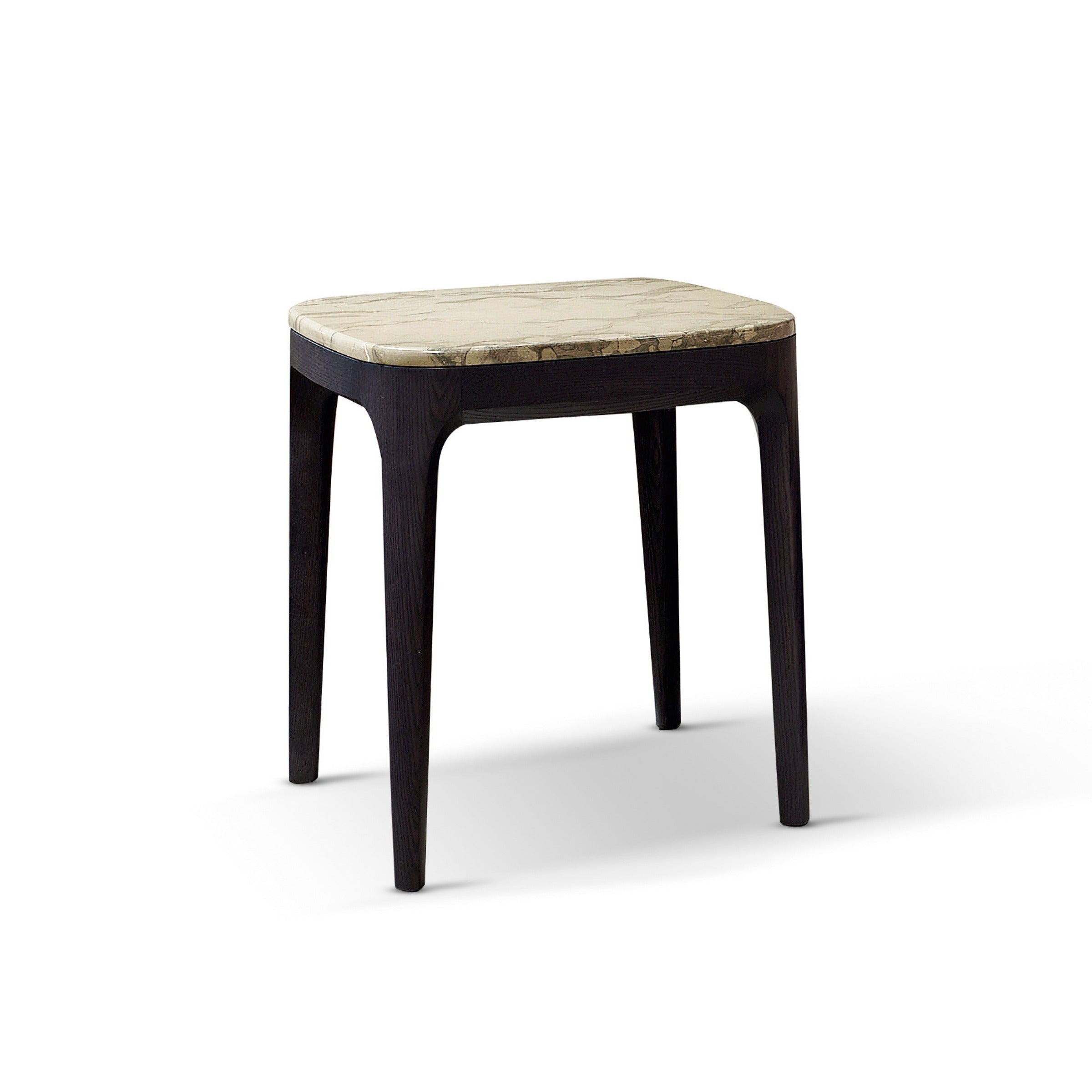 Dark wood side table with light marble top.
