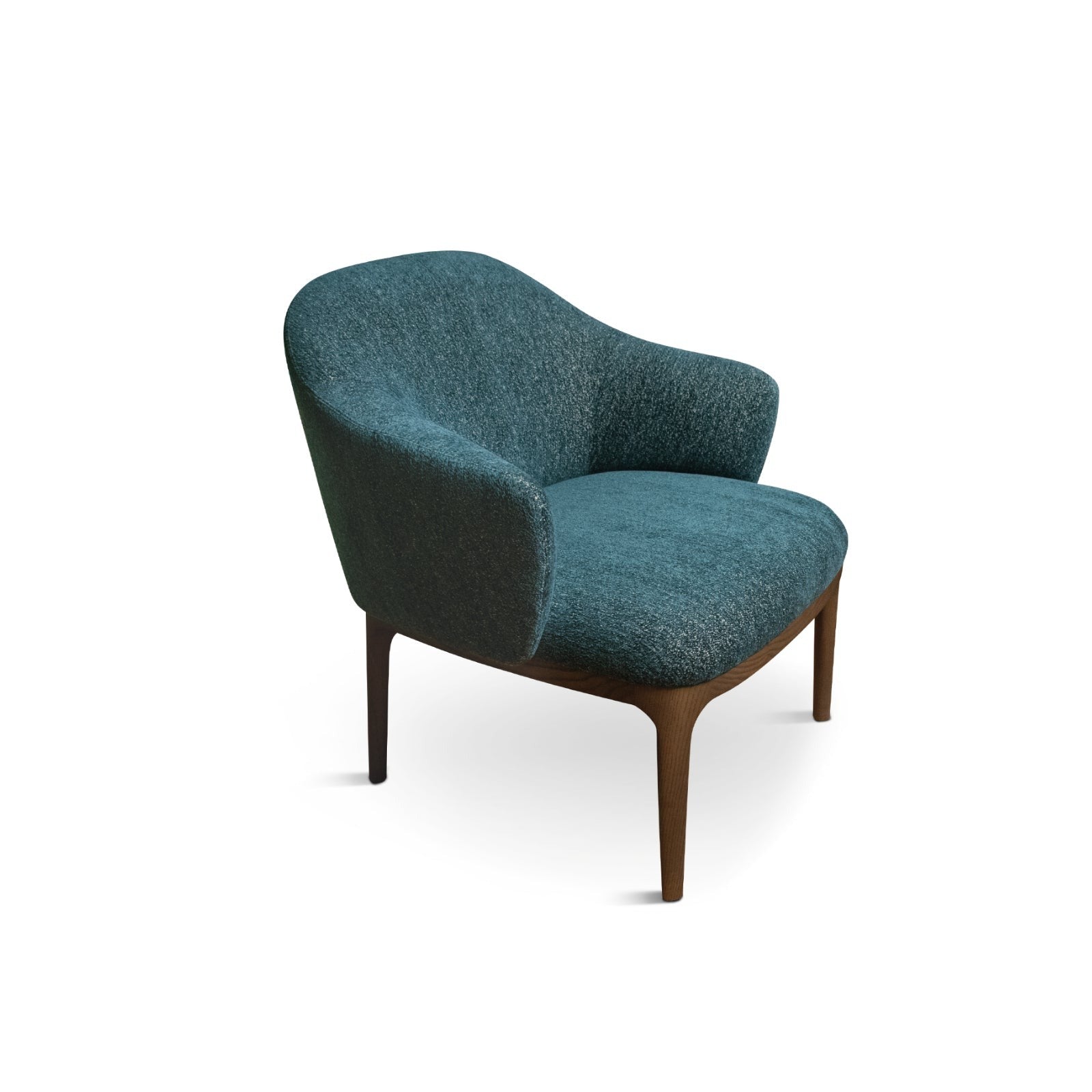 teal upholstered armchair wood legs furniture product shot