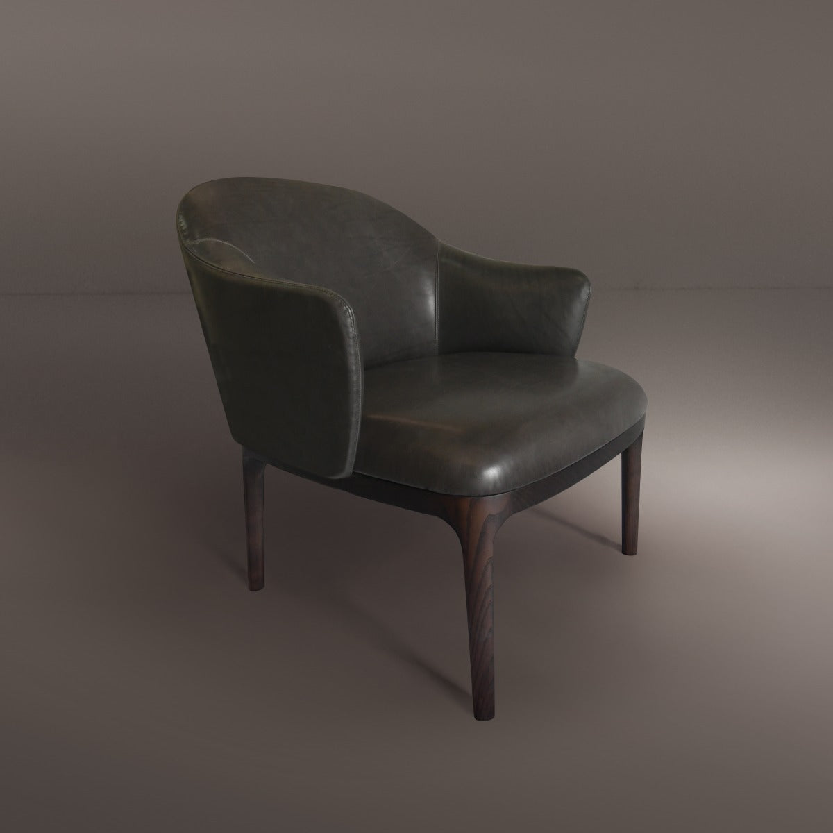 Dark gray leather armchair with wooden legs furniture seating