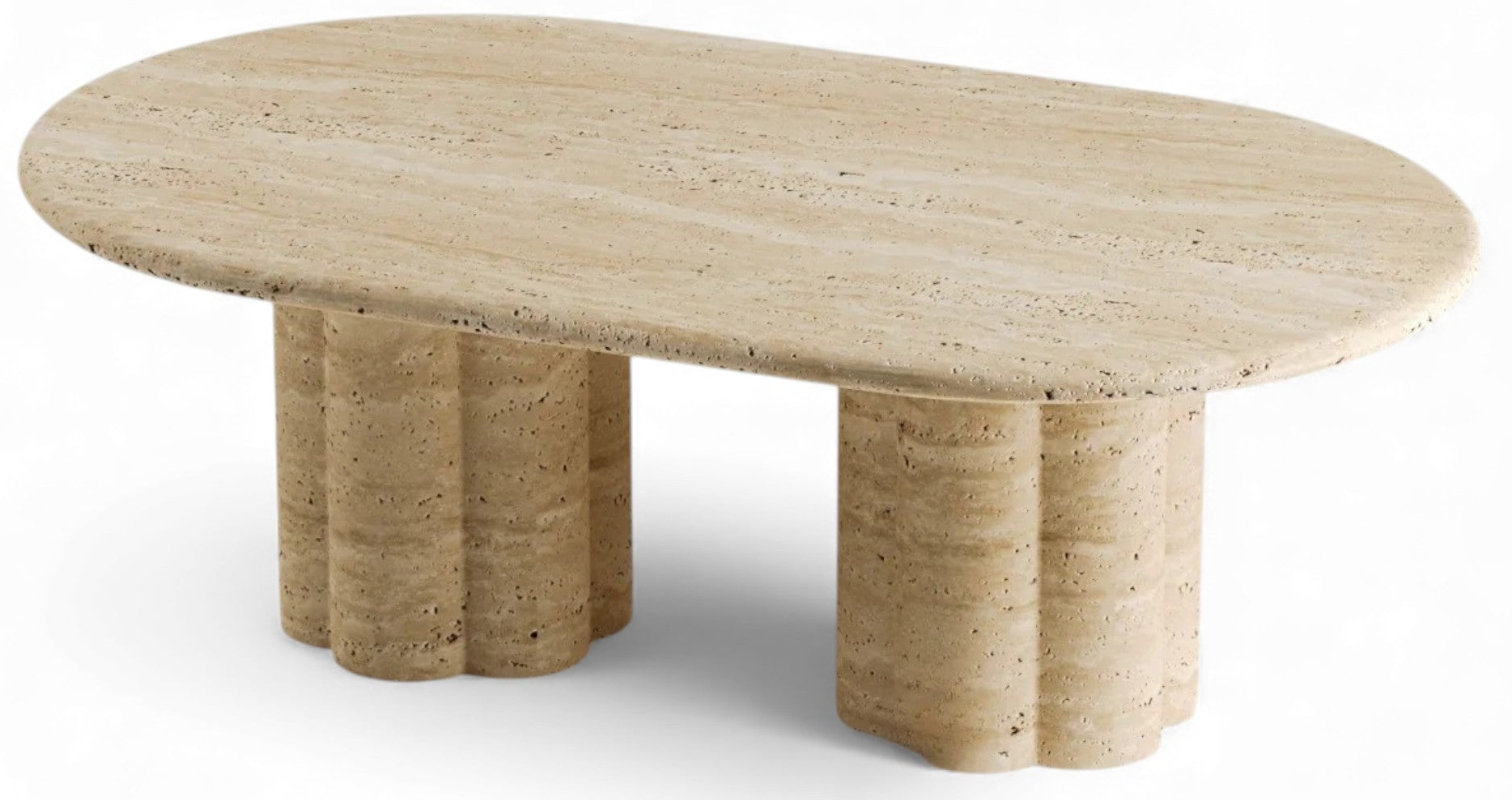 Round stone table with a textured surface on a white background