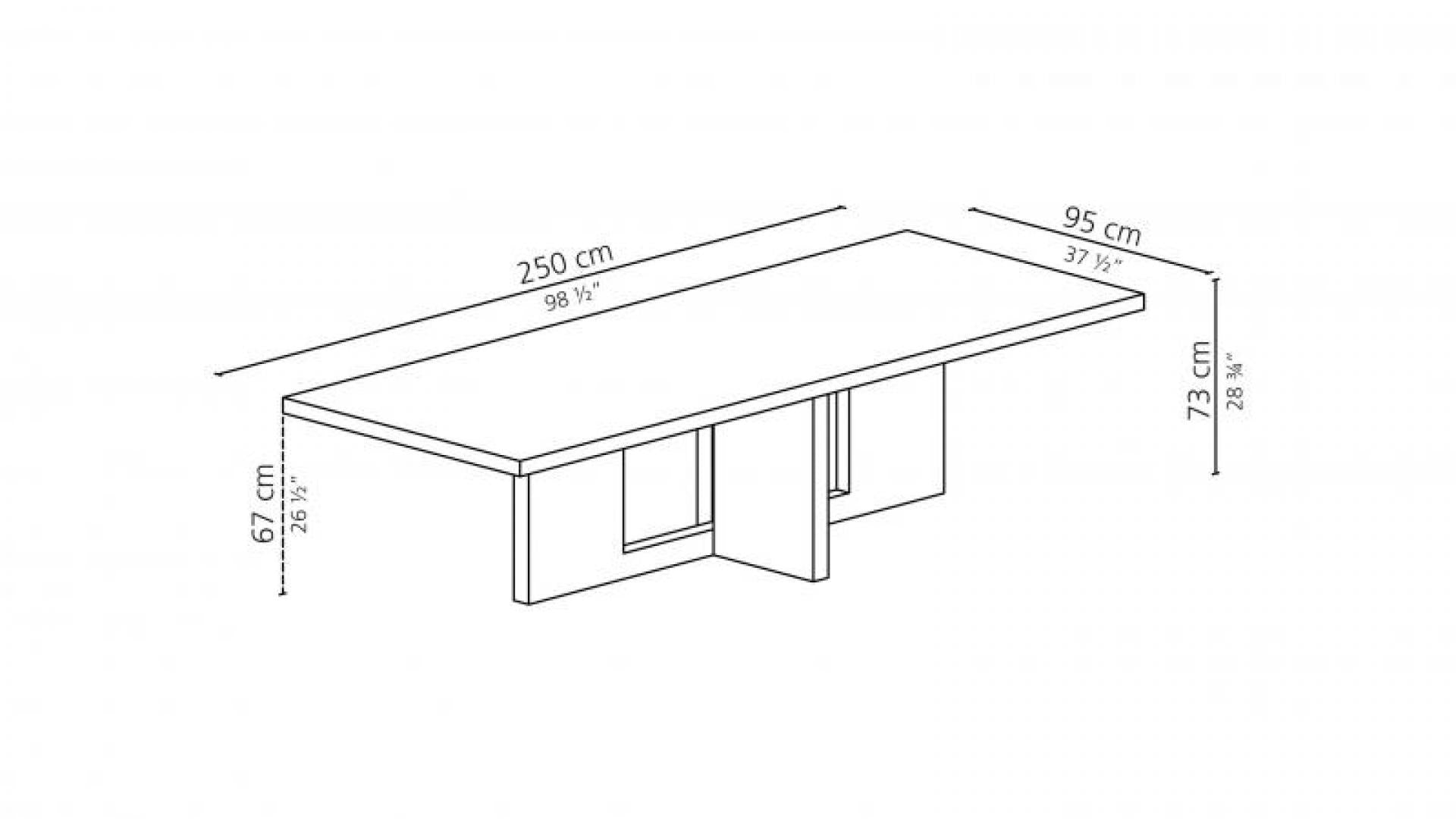 Line drawing of rectangular dining table with dimensions shown
