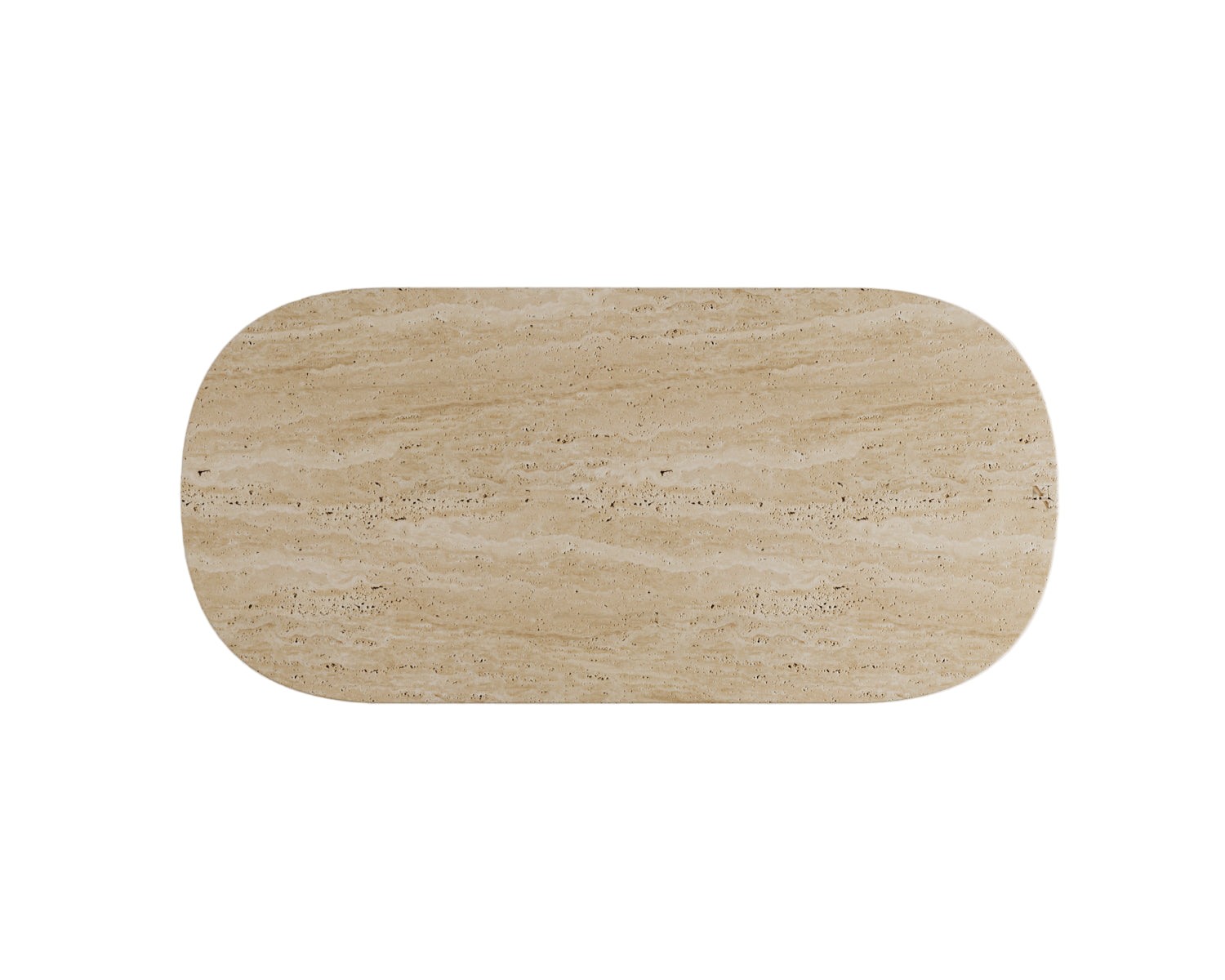 Top-down view of the Luzione Wén Minimal Travertine Dining Table against a white background. Modern stone furniture for elegant home decor.