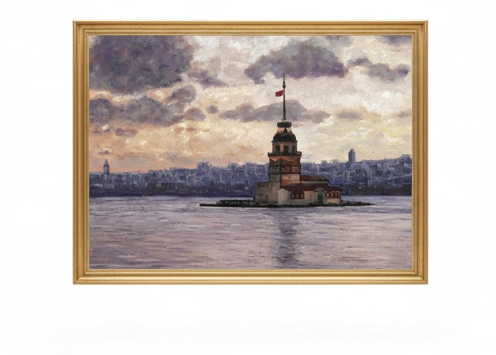 Canvas painting of Maiden's Tower, Istanbul, with a gold frame